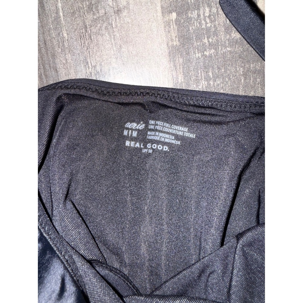 NWT Aerie Real Good Black Wrap One Piece Swimsuit Adjustable Straps Medium - Picture 3 of 4